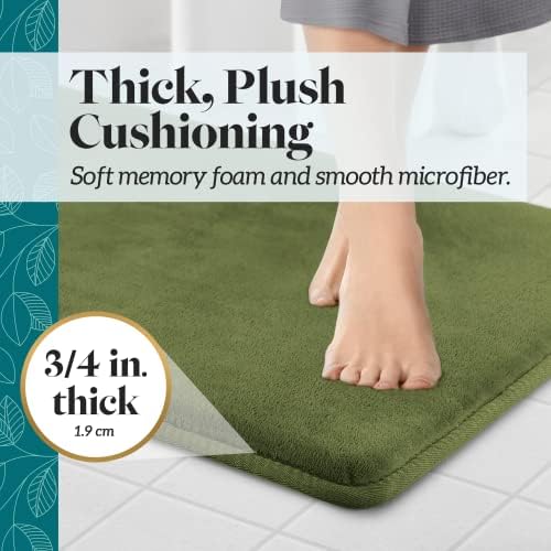 Memory Foam Bath Mat Non Slip Absorbent Super Cozy Velvet Bathroom Rug Carpet (20 inches X 32 inches, Green)