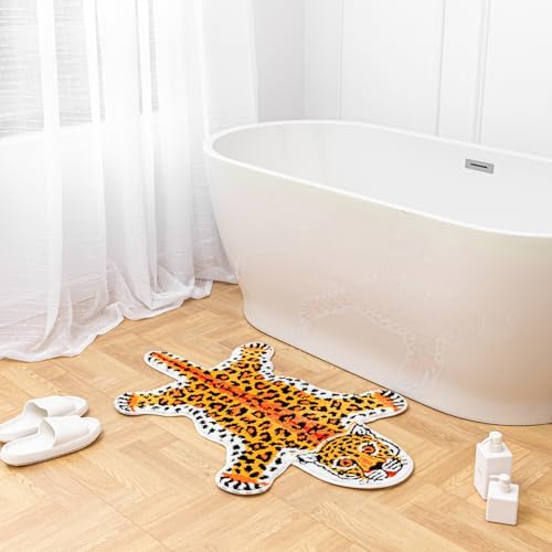 Orange Leopard Bath Mat Non Slip Absorbent Cartoon Rug 39.3x25.5in