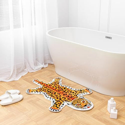 Orange Leopard Bath Mat Non Slip Absorbent Cartoon Rug 39.3x25.5in