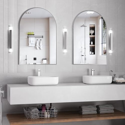 Wall Mounted Mirror, Arched Wall Mirror for Bathroom, 2 Pieces 24"x36" Arch Bathroom Mirror with Metal Frame, Silver Vanity Mirror Decor for Mantle, Bedroom, Entryway, Living Room