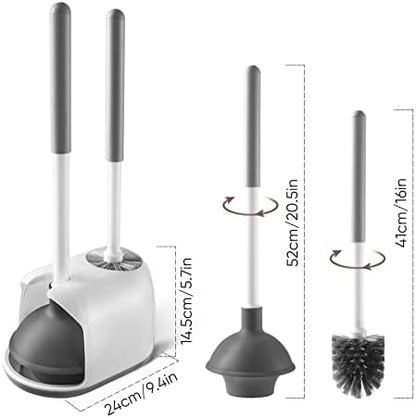 Eyliden Toilet Plunger and Brush Set, 2-in-1 Compact Holder, White
