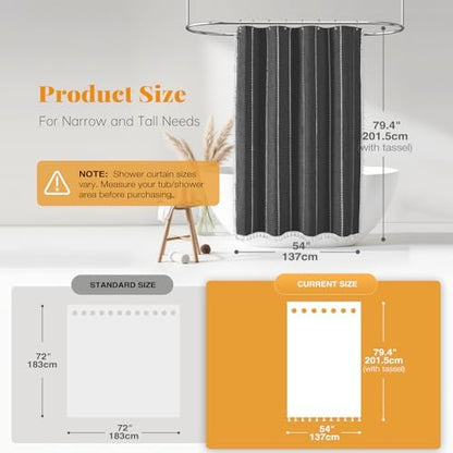 BTTN 54x78 Boho Farmhouse Linen Heavy Duty Shower Curtain, Charcoal Grey