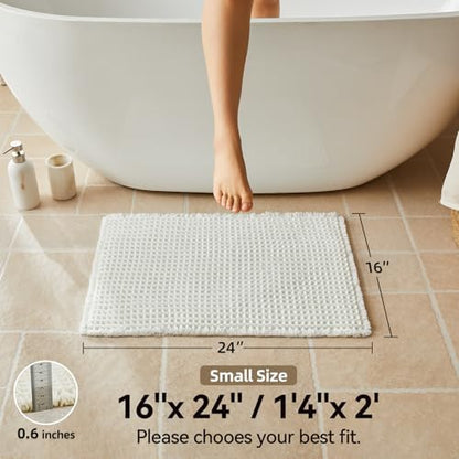 Triohero Cream White Waffle Bath Mat, Small Boho Bathroom Rugs, 16x24