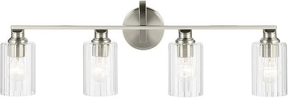 Kichler Gioe 32.25" 4-Light Vanity Light with Clear Fluted Glass in Brushed Nickel, Damp Rated, for Bathroom, Powder Room, Over a Mirror, (32.25" W x 10.5" H), 55227NIFLU
