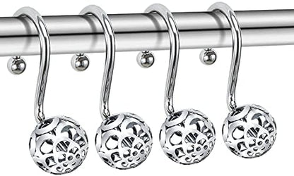 Chictie Silver Shower Curtain Hooks - Oil Rubbed Chrome Decorative Shower Curtain Rings,Set of 12 Bling Metal Rustproof Shower Hangers for Bathroom Curtains Rods Hollow Ball Design