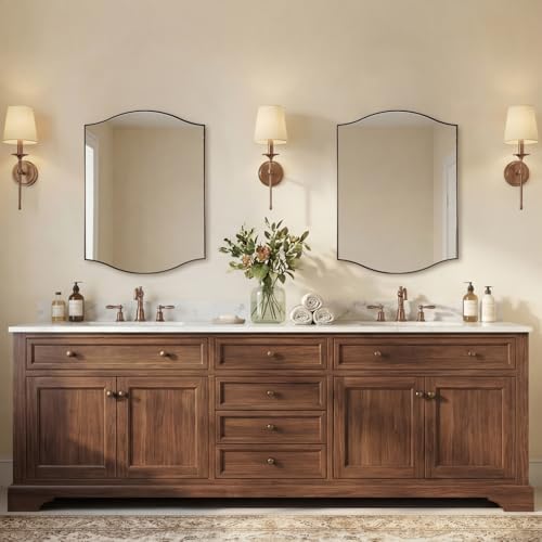 ANDY STAR 22"x30" Bronze Bathroom Mirror, Rectangle Scalloped Wall Mirror in Stainless Steel Metal Frame, Modern Brushed Bronze Finish with Curved Edge Design, Wall-Mount Mirror for Bathroom, Entryway