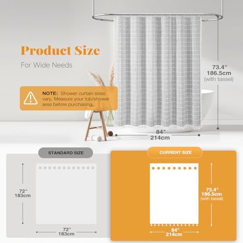 BTTN 84x72 Boho Farmhouse Linen Heavy Duty Shower Curtain Set, Gray/Grey
