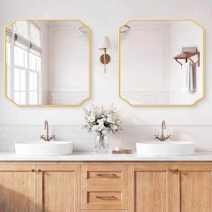 Gold Vanity Bathroom Mirror, 30" x 30" Scalloped Mirror for Wall