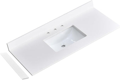 48" x 22" Vanity Top, Quartz Vanity Sink Top in Pure White, with One Sidesplash & One Backsplash, with Undermounted Sink,8 Inch Faucet Hole Spread for Vanity Top with Sink