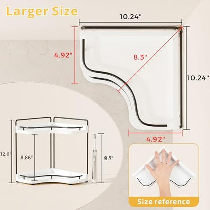2-Tier Corner Bathroom Counter Organizer, Larger Size, White