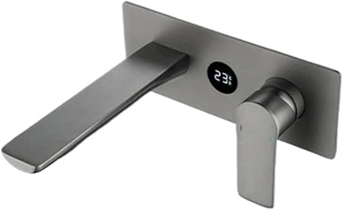 Faucet Concealed Digital Display Faucet Copper Gun Wall-Mounted Countertop, Washbasin Cold and Hot Water Faucet(Gun Gray) Faucet
