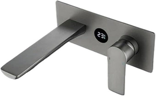 Faucet Concealed Digital Display Faucet Copper Gun Wall-Mounted Countertop, Washbasin Cold and Hot Water Faucet(Gun Gray) Faucet