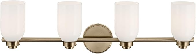 Kichler Shae 32.25" 4-Light Vanity Light with White Opal Glass in Champagne Bronze, for Bathroom Vanity, Powder Room, Over a Mirror, (32.25" W x 9" H), 55203CPZ
