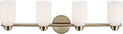 Kichler Shae 32.25" 4-Light Vanity Light with White Opal Glass in Champagne Bronze, for Bathroom Vanity, Powder Room, Over a Mirror, (32.25" W x 9" H), 55203CPZ