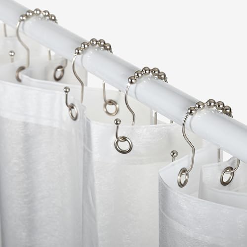 Goowin Shower Curtain Hooks, 12 Pcs Shower Curtain Rings, Stainless Steel Shower Curtain Hangers, Double Hook Shower Curtain Hooks, Smooth Sliding Anti-Drop Shower Rings for Curtain (Nickel)