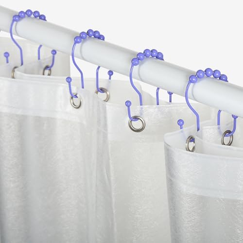 Goowin Shower Curtain Hooks, 12 Pcs Shower Curtain Rings, Stainless Steel Shower Curtain Hangers, Double Hook Shower Curtain Hooks, Smooth Sliding Anti-Drop Shower Rings for Curtain (Purple)