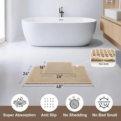 JIUZHEN Set of 2 Waffle Bathroom Rugs Non Slip Bath Mats 16"x24"+24"x48"