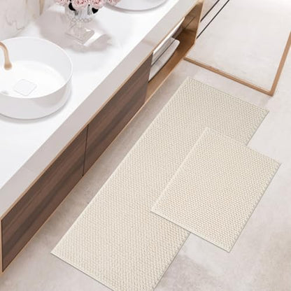 FRESHMINT Chenille Bath Rugs Set 2 Pieces, Cream White, 17''x24''+20''x47''