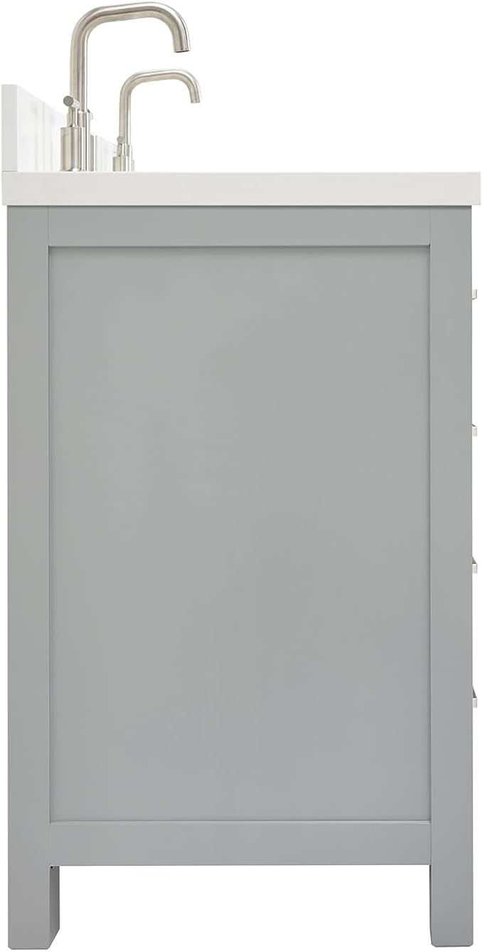 ARIEL Cambridge 66-inch Bathroom Vanity with Sink,Solid Wood, 1.5-inch Pure White Quartz Countertop & Backsplash, Double Oval Porcelain Sink, 4 Soft Closing Doors, 6 Dovetail Drawers, Grey