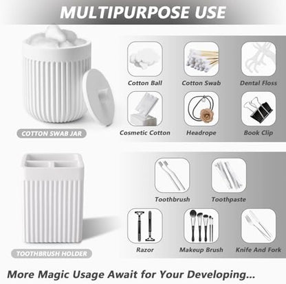 XLHOMO Resin White Bathroom Accessories Set 5 Pcs, Lotion Soap Dispenser, Toothbrush Holder, Bathroom Tumbler, Qtip Holder and Vanity Tray, Bathroom Countertop Organizer Set for Modern Home Apartment