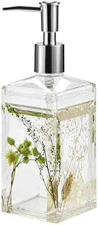 Locco Decor 4 Piece Acrylic Liquid 4D Floating Motion Bathroom Vanity Accessory Set Garden Botanic Green Plants Toothbrush Holder, Tumbler, Soap Dispenser, Soap Dish