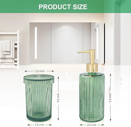 New Hensoar 3 Pcs Green Bathroom Accessories Set, Glass Bathroom Set