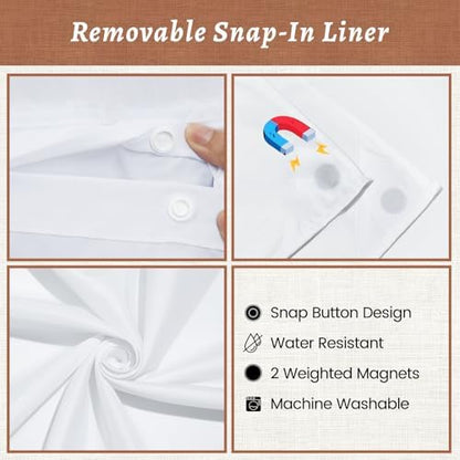 WONICY No Hook Shower Curtain with Snap-in Liner, Cream, 71 x 74