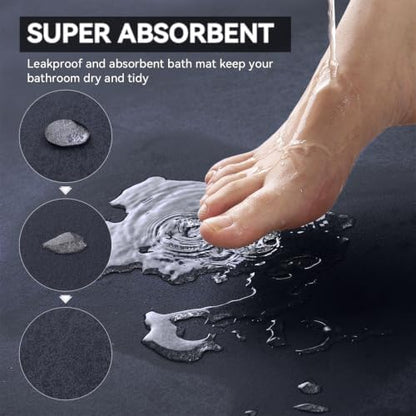 MontVoo -Bath Mat Rug-Rubber Backing Non Slip Quick Dry Absorbent Thin Bathroom Rugs Fit Under Door-Faux Suede Surface Bathroom Floor Mats-Shower Rug for in Front of Bathtub Shower Navy 17"x27.5"