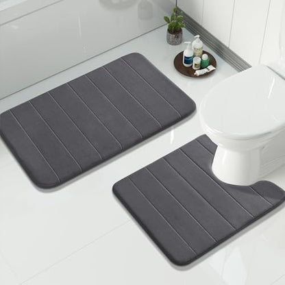 Yimobra Memory Foam Bathroom Mat Set, 31.5 x 20 & 24 x 20 in, Dark Gray