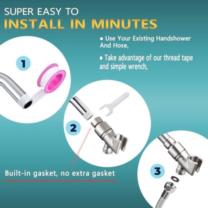 All Metal Handheld Shower Head Holder, Adjustable Shower Wand Holder with Brass Pivot Ball，Shower Arm Holder Mount for Connecting Shower Arm and Shower Hose, BRUSHED NICKEL
