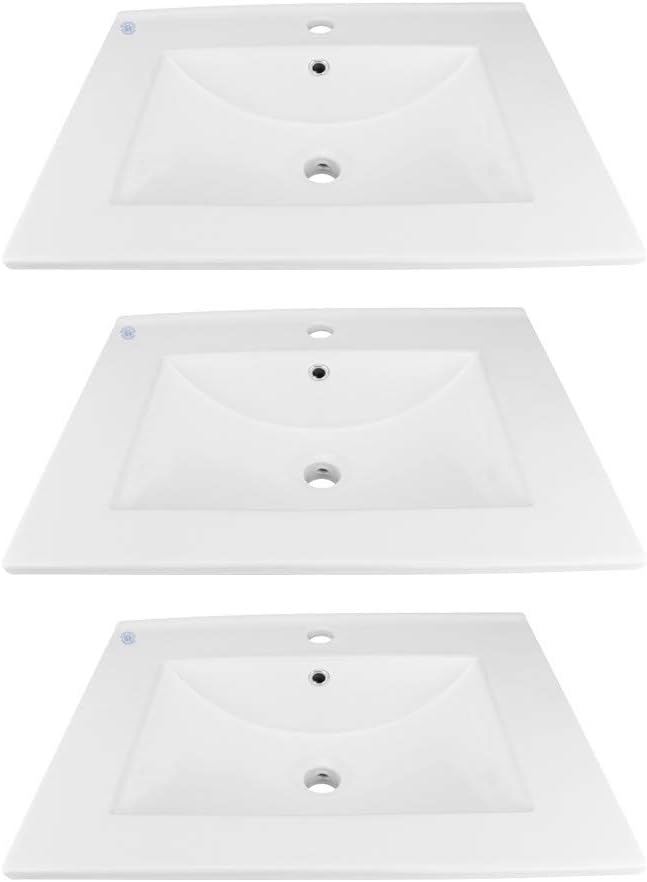 Renovators Supply Luke Bathroom Sink 24 In. White Porcelain Drop In Sink With Center Faucet Hole Pack Of 3