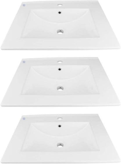Renovators Supply Luke Bathroom Sink 24 In. White Porcelain Drop In Sink With Center Faucet Hole Pack Of 3