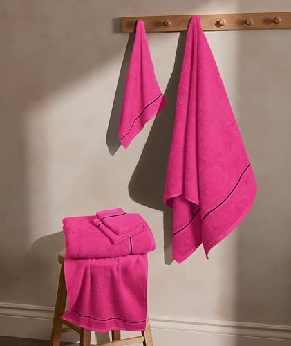 MyOwn Ultra Soft 6 Pack Cotton Towel Set, Contains 2 Bath Towels 28x55 inch, 2 Hand Towels 16x24 inch & 2 Wash Coths 12x12 inch, Ideal Everyday use, Compact & Lightweight - Hot Pink