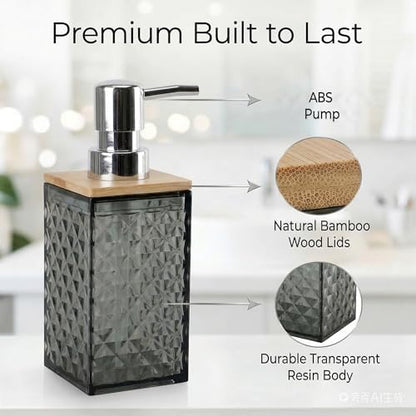 Grey Bathroom Accessory Set, 6 PCS Grey Bathroom Accessories Set, Soap Dispenser, Toothbrush Holder, Soap Dish, Mouthwash Cup, Cotton Swab Holder and Toilet Brush, Acrylic