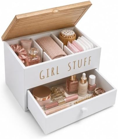 Tampon Holder for Bathroom, Girl Stuff Box for Bathroom with Lid and Drawer