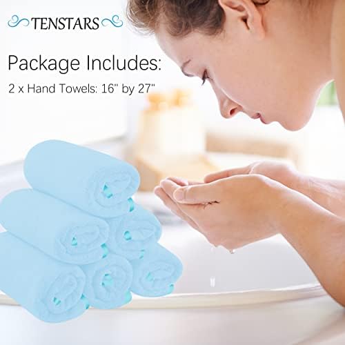 TENSTARS Silk Hemming Hand Towels for Bathroom - Quick Drying - Ultra Soft Microfiber Absorbent Towel for Bath Fitness, Gym, Shower, Hotel, and Spa - 16x28 Inch | Set of 6, Aquamarine