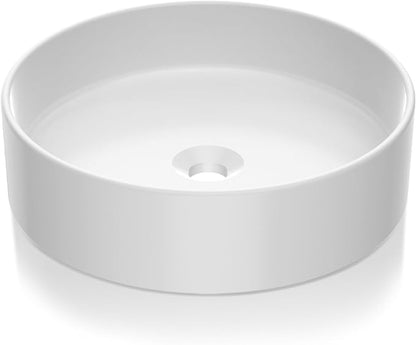 Vessel Sink 18.7x18.7 Inch, Round Ceramic Bathroom Vessel Sink, Thin-Rim Drop-In Above Counter Vanity Sink, White Wash Basin Bowl