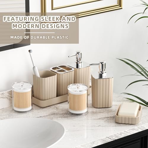 XLHOMO Bathroom Accessories Set - 25PC Bathroom Sets with Shower Curtain and Rugs, Beige Bathroom Set with Trash Can, Soap Dispenser, Soap Dish & Toilet Brush