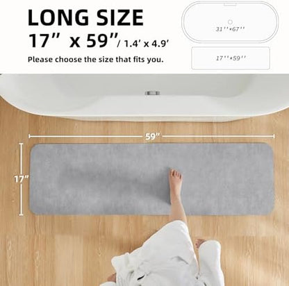 TYUU Thin Bath Mat Runner, Bathroom Rugs Non Slip Washable 17x59 Light Grey