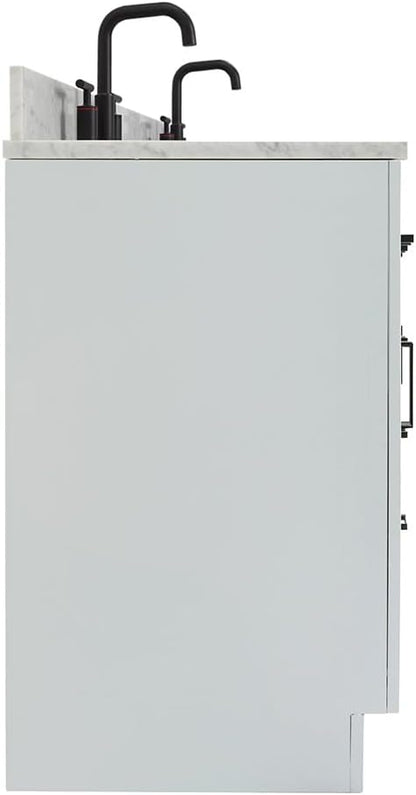 ARIEL Hepburn 60-inch Bathroom Vanity with Sink,Solid Wood, 0.75-inch Italian Carrara Marble Countertop, Double Rectangular Porcelain Sink, 4 Soft Closing Doors, 6 Dovetail Drawers, Grey