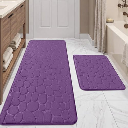 YIHOUSE Bathroom Rugs Mat Set, Memory Foam Bath Mat 2 Piece Purple