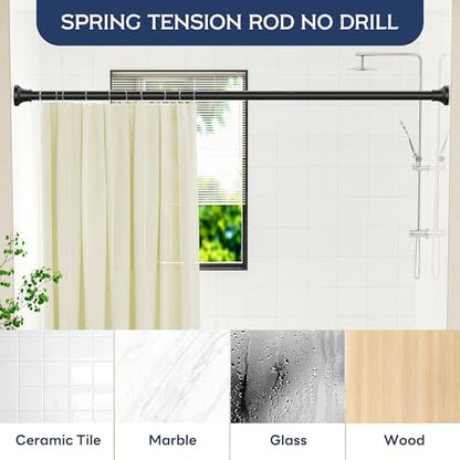 STARLATTA Adjustable Shower Curtain Rod 31-104 Inch, Never Rust Stainless Steel Black Tension Rod, 1" Heavy Duty No-Drill for Bathroom, Kitchen & Closet
