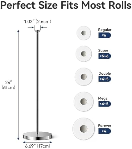 Toilet Paper Holder Stand(with Reserve Function), Free-Standing Spare Rolls Storage Holder, Stainless Steel, Modern Design