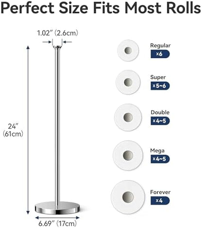 Toilet Paper Holder Stand(with Reserve Function), Free-Standing Spare Rolls Storage Holder, Stainless Steel, Modern Design