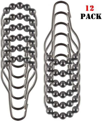 Shower Curtain Hooks Rings, Rustproof Metal Shower Curtain Rings for Bathroom Shower Rods Curtains - Set of 12, Black Nickel