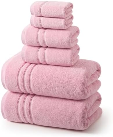REDKISS Pink Towels Set 6 Piece Cotton Towel Sets with 2 Bath Towels, 2 Hand, 2 Washcloths, 650GSM Hotel Quality, Soft, Highly Absorbent Towels for Bathroom Gym, Ideal Everyday Use