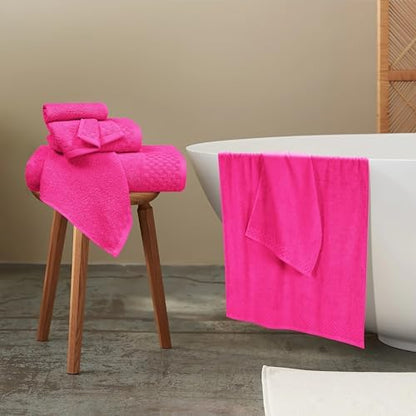 MyOwn Premium Cotton 6 Pack Towel Set for Bathroom, Contains 2 Bath Towels 28x55 inch, 2 Hand Towels 16x24 inch & 2 Wash Coths 12x12 inch, Ideal Everyday use, Compact & Lightweight - Hot Pink