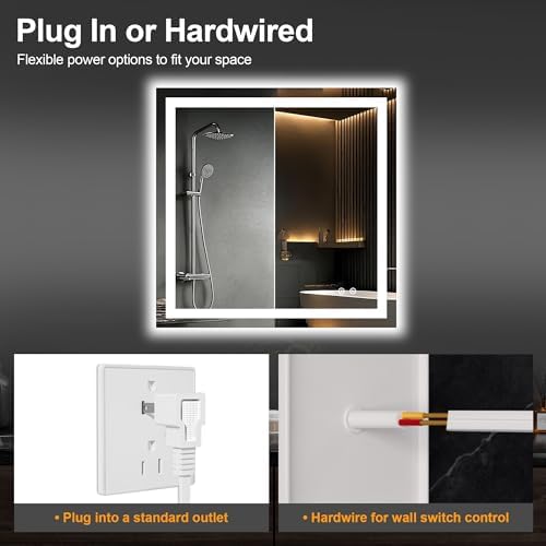 30x30 LED Bathroom Mirror with Lights, Lighted Vanity Mirror for Wall