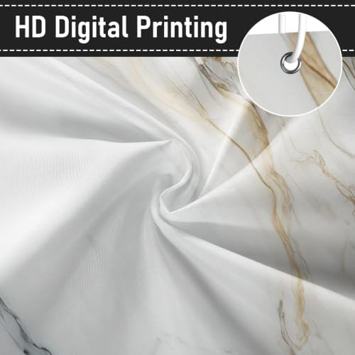 White Marble Shower Curtain Modern Abstract Luxury Gold Ink Texture Gray Ombre Watercolor Bathroom Curtain Set with Hooks Soft and Lightweight Waterproof Fabric Machine Washable 36" Wx72 L
