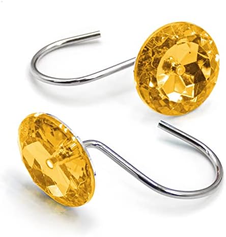 Crystal Diamond Round Shower Curtain Hooks Rings for Bathroom,Gold,12PCS